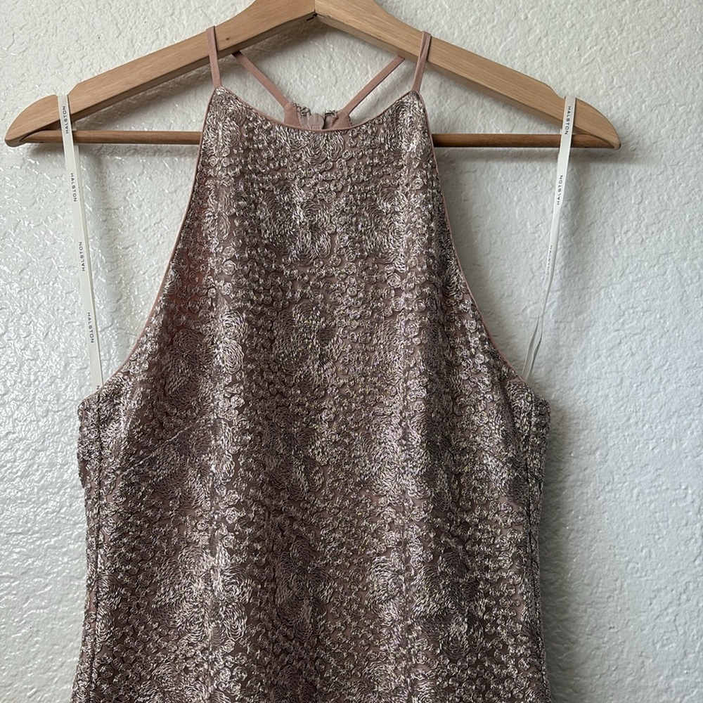 Nwt Halston Evening Collection Almond Blush Halter Gown  Maxi Dress - Picture 3 of 14